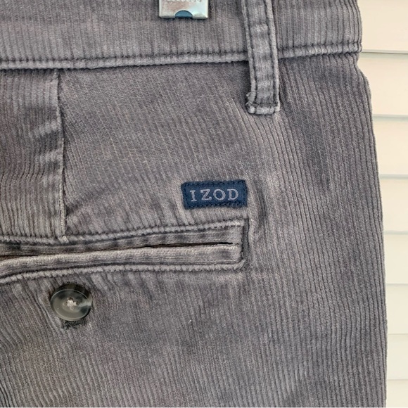 Izod Corduroy Chino Pants Men 34x32 Gray Straight Leg Flat Front Casual Work - Picture 6 of 12